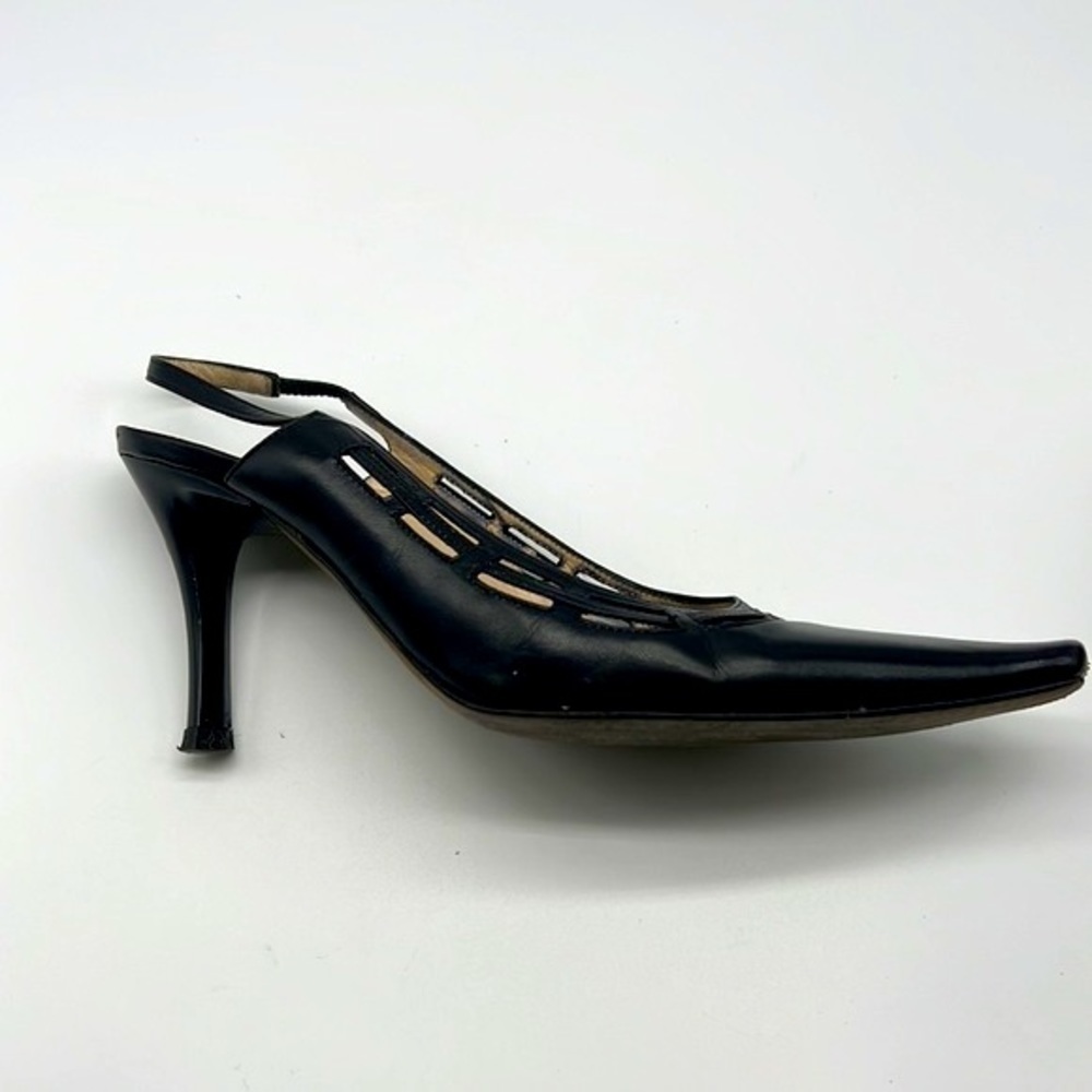 Jimmy Choo - Black Soft Leather Sling Back Cutout Square Toe Heels Size 36.5 - Picture 5 of 16